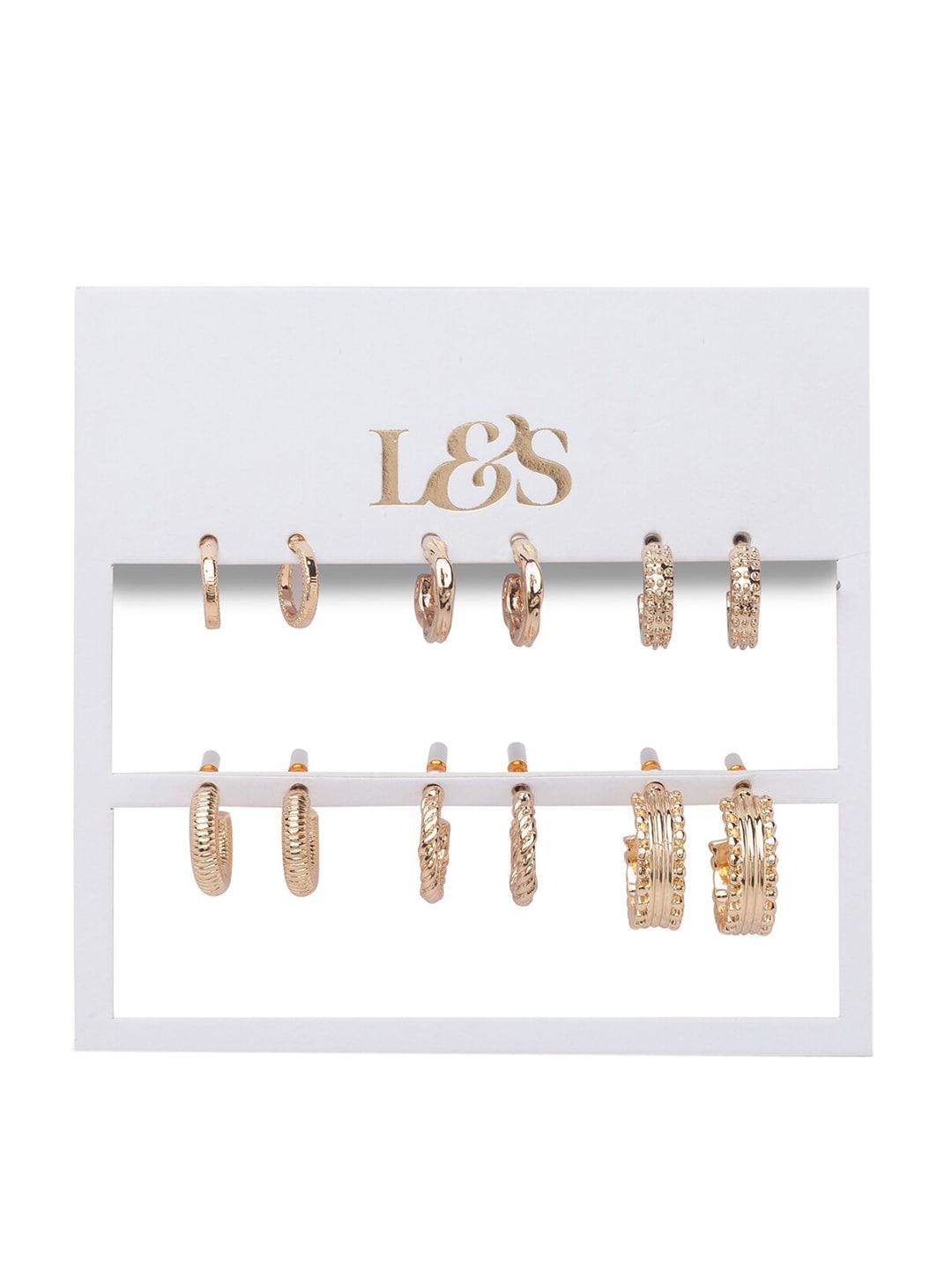 Lilly & sparkle Set of 6 Gold-Toned Contemporary Half Hoop Earrings