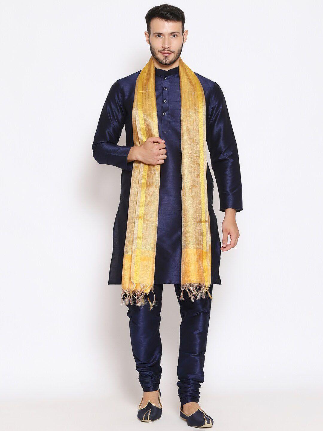 dupatta-bazaar-men-gold-coloured-&-yellow-striped-dupatta-with-zari