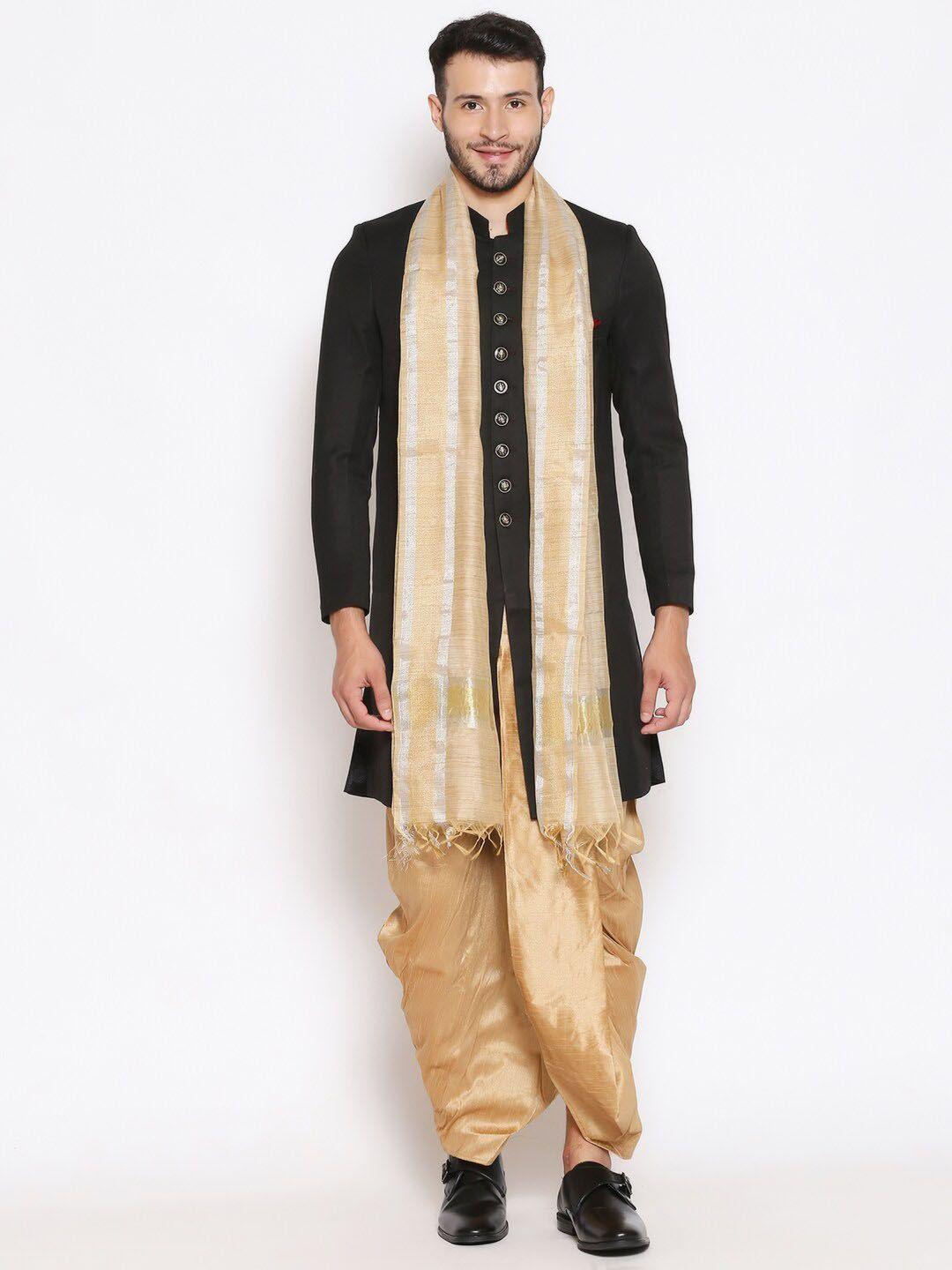 dupatta-bazaar-men-gold-toned-&-silver-toned-woven-design-dupatta