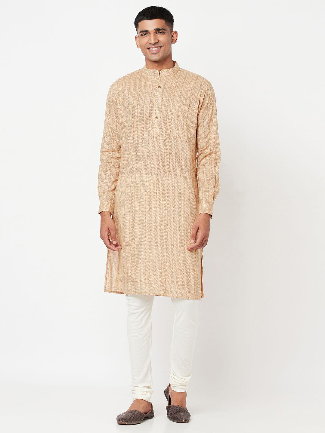 fabindia-men-beige-&-brown-slim-fit-pure-cotton-printed-straight-kurta