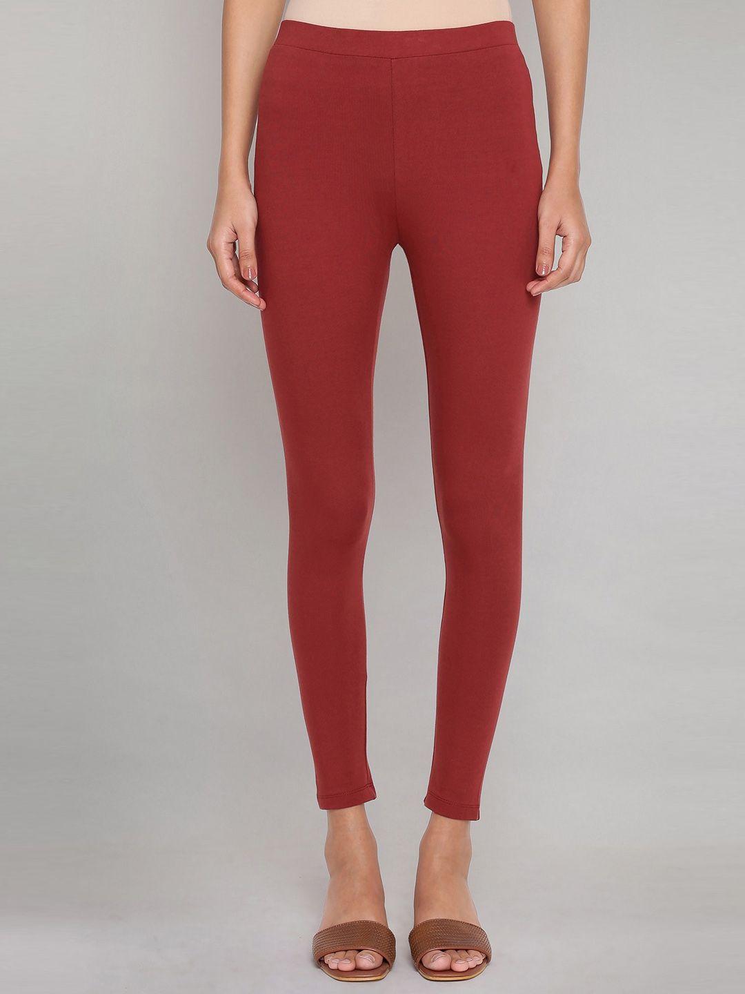 w-women-red-solid-leggings