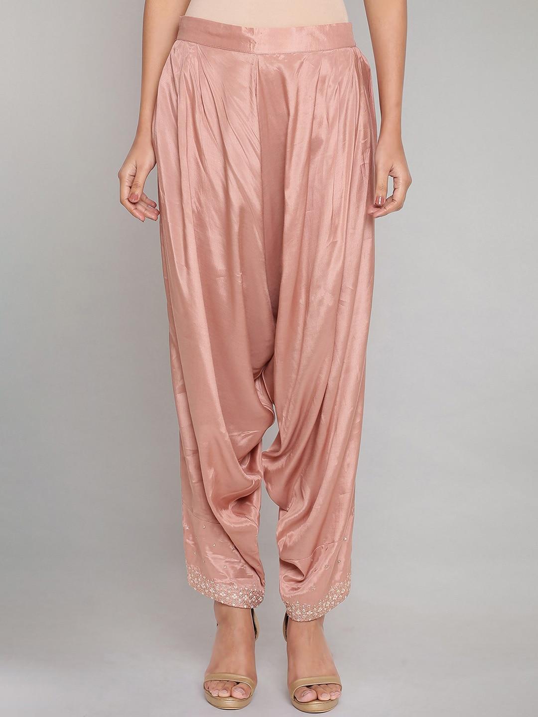 W Women Pink Loose Fit Pleated Dhoti Pants