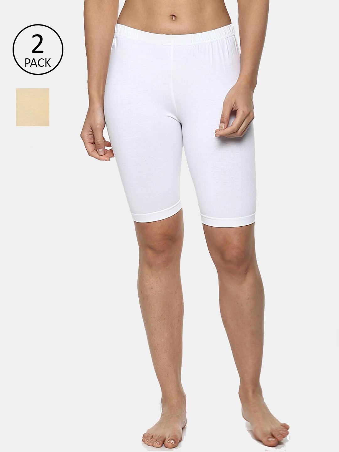 AMOSIO Set-2 Women White & Beige High-Rise Lounge Shorts