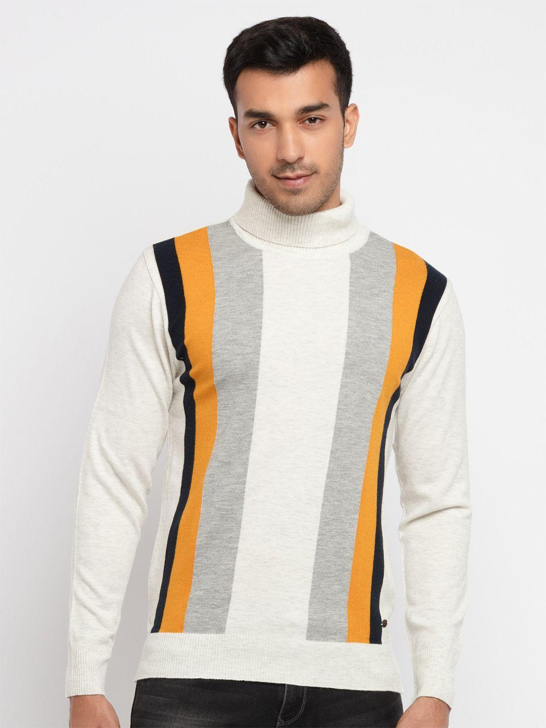 status-quo-men-off-white-&-mustard-striped-acrylic-pullover