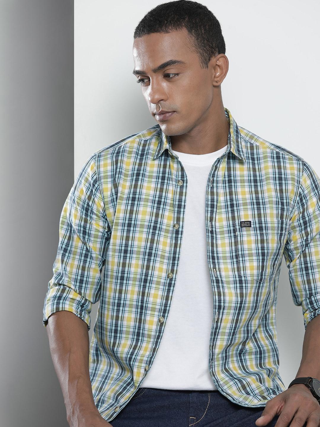 the-indian-garage-co-men-yellow-regular-fit-tartan-checks-opaque-checked-casual-shirt
