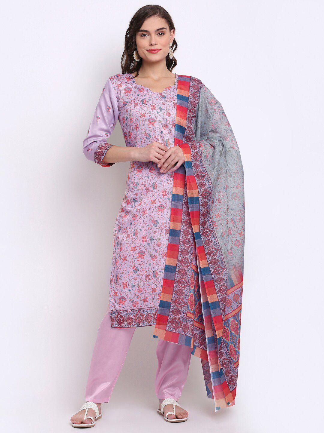 Stylee LIFESTYLE Mauve & Red Printed Unstitched Dress Material