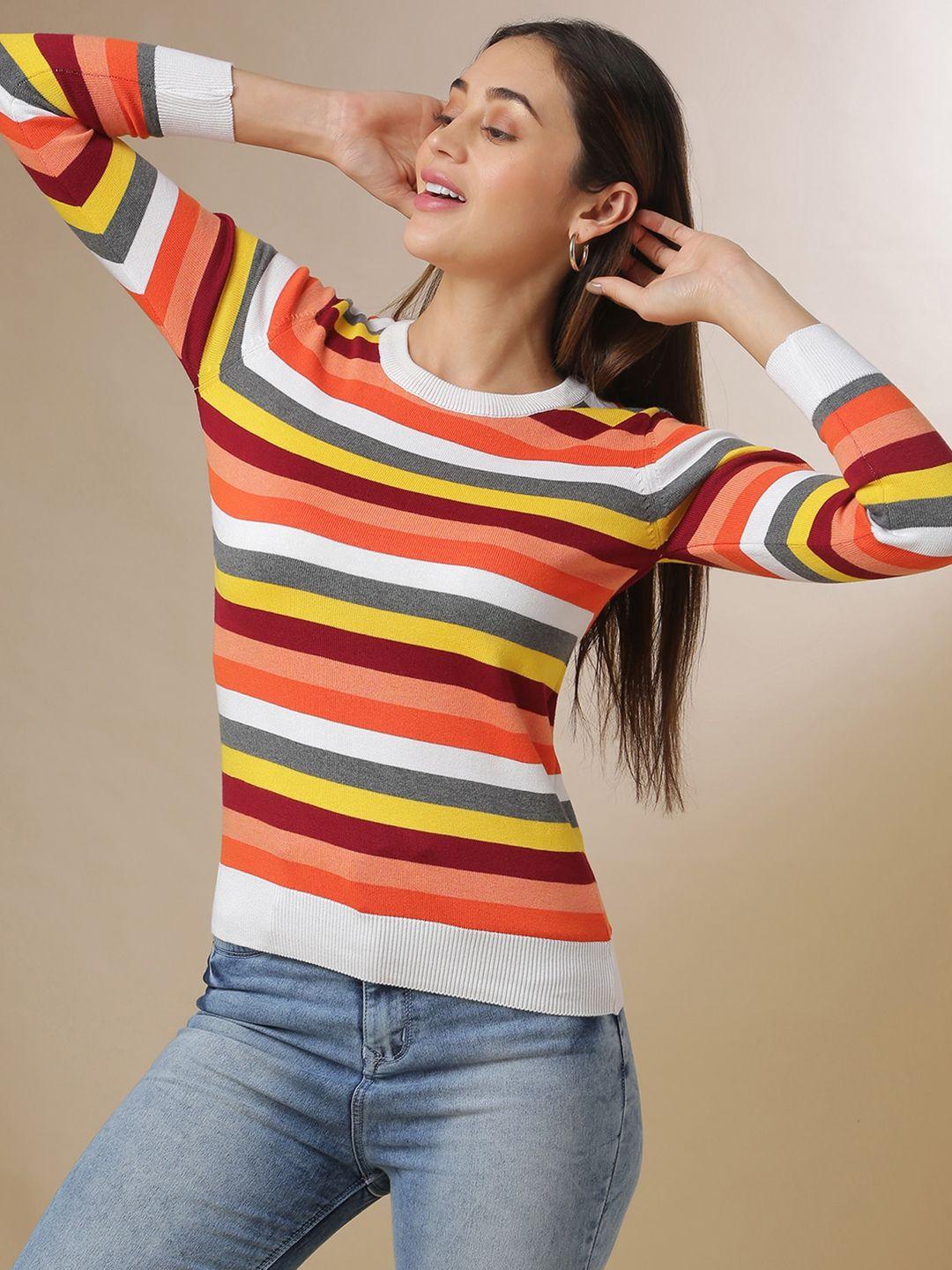 campus-sutra-women-red-&-white-striped-pullover