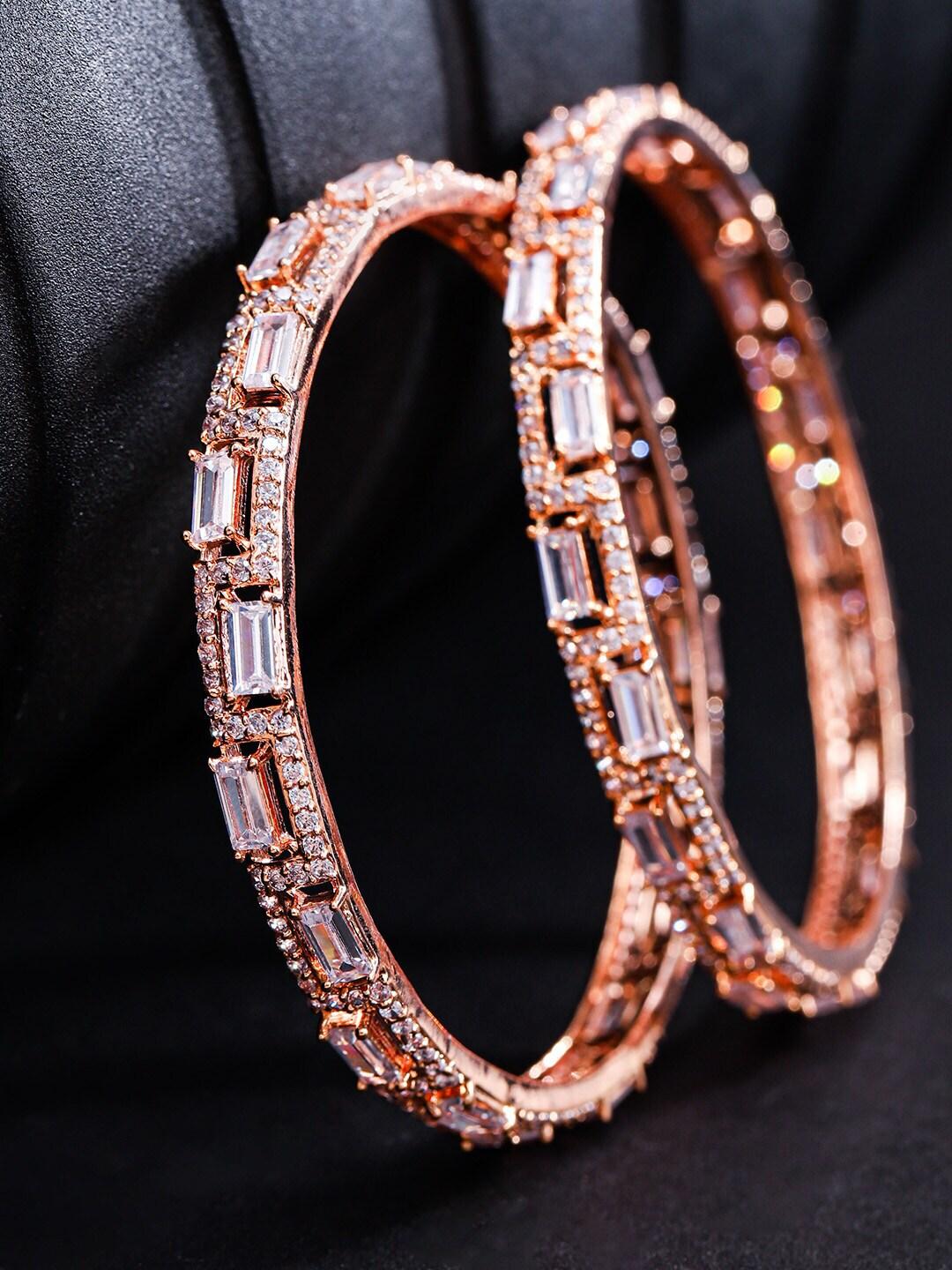 Priyaasi Set Of 2 Rose Gold-Plated White AD-Studded Bangles