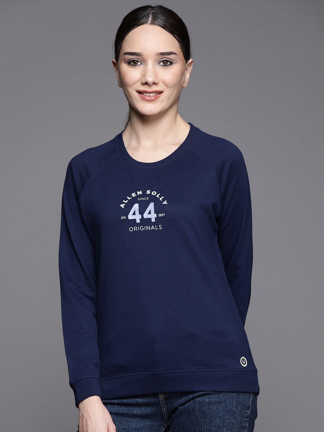 allen-solly-woman-women-navy-blue-pure-cotton-printed-sweatshirt