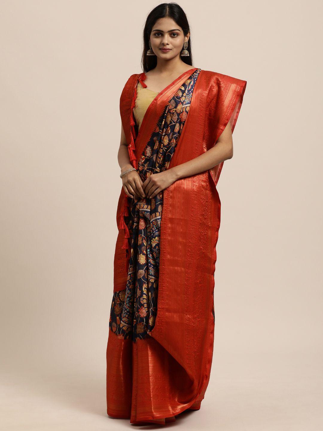 vastranand-red-kalamkari-zari-silk-blend-kanjeevaram-saree