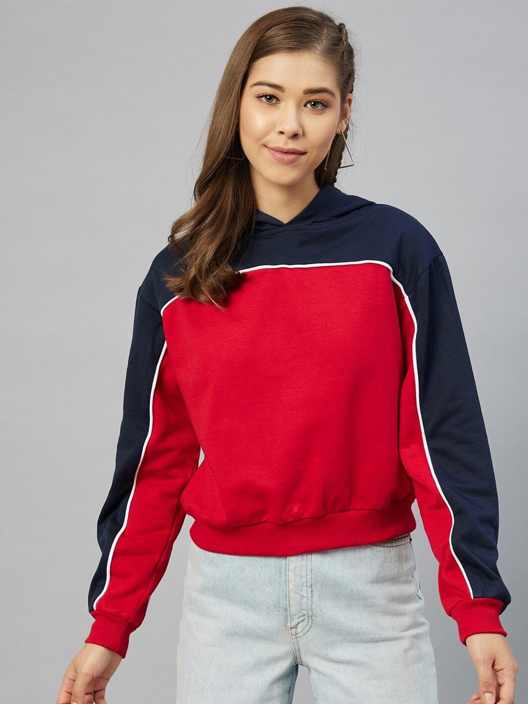 carlton-london-women-red-colourblocked-hooded-sweatshirt