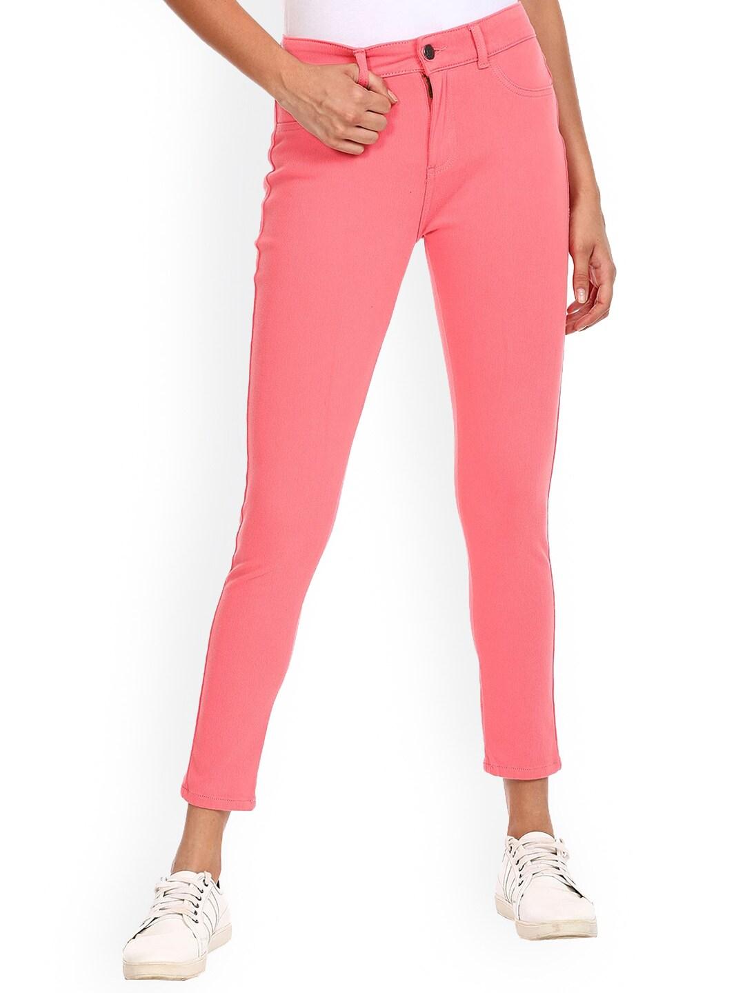 sugr-women-pink-mid-rise-solid-jeggings