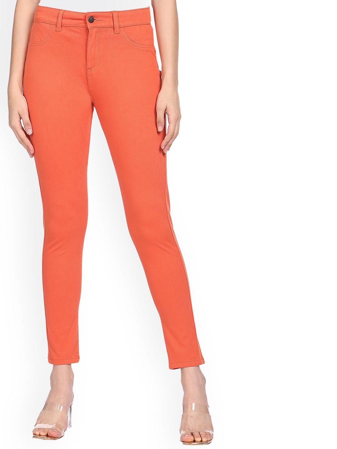 Sugr Women Coral Mid Rise Solid Jeggings