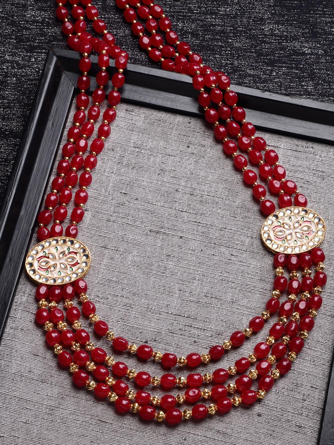 PANASH Woman Maroon & White Gold-Plated Layered Necklace
