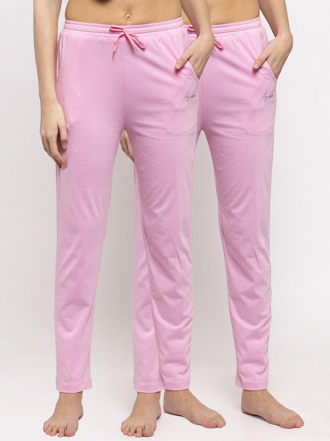 NEUDIS Women Pack Of 2 Pink Solid Cotton Lounge Pants