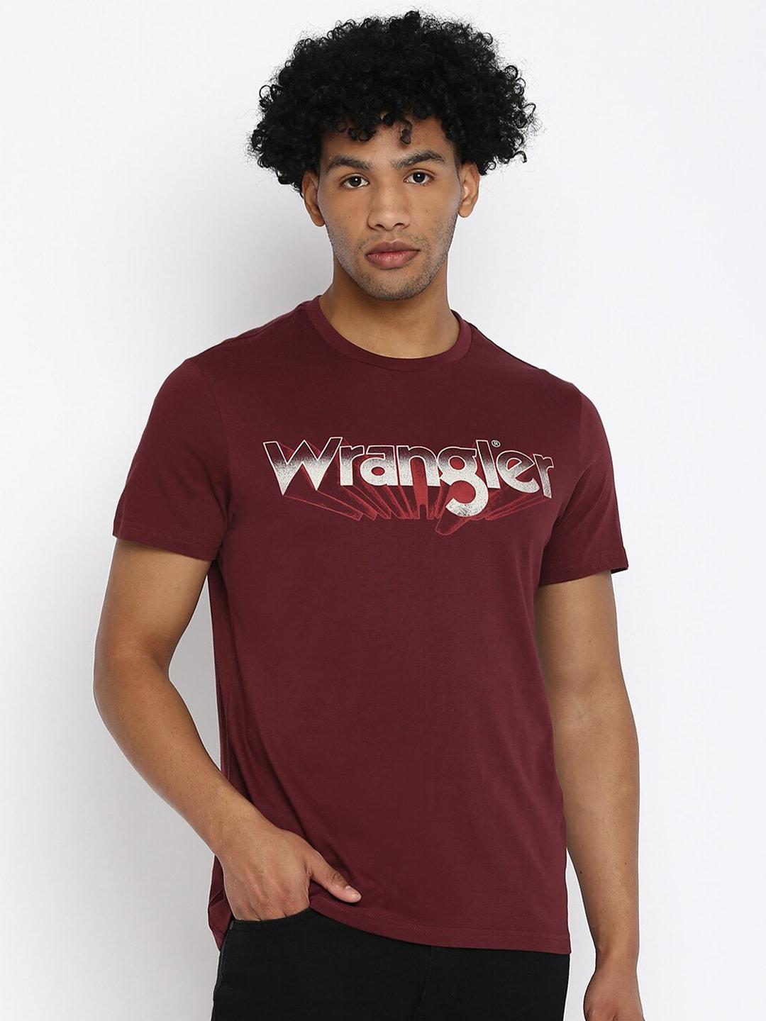 Wrangler Men Burgundy Typography Printed Pockets T-shirt