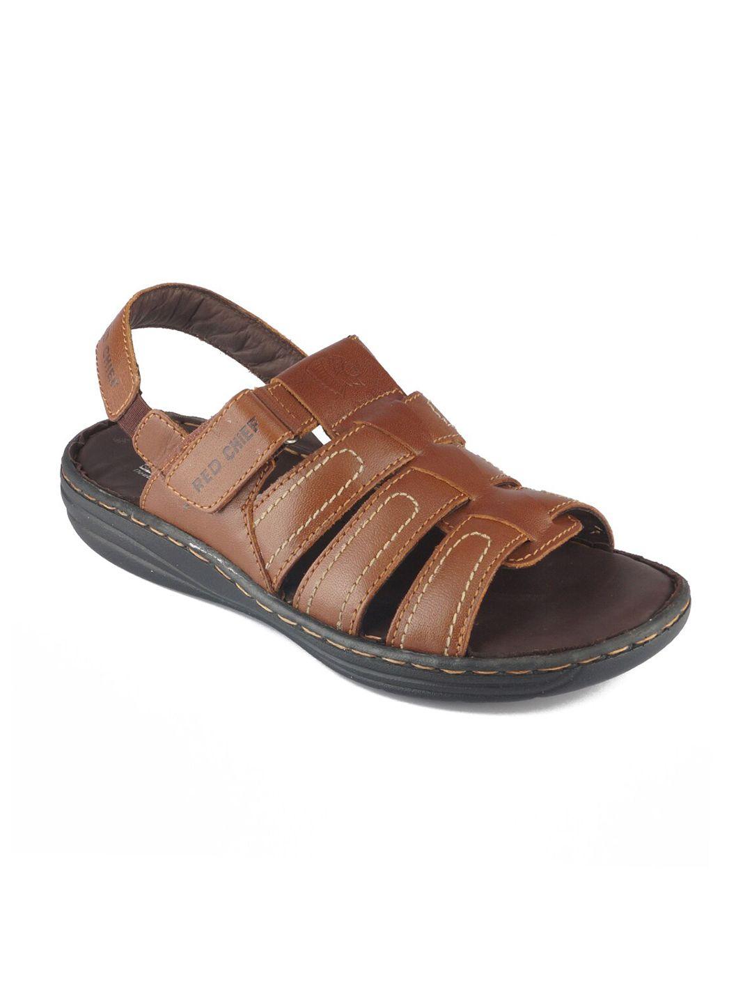 Red Chief Men Brown & Black Leather Comfort Sandals