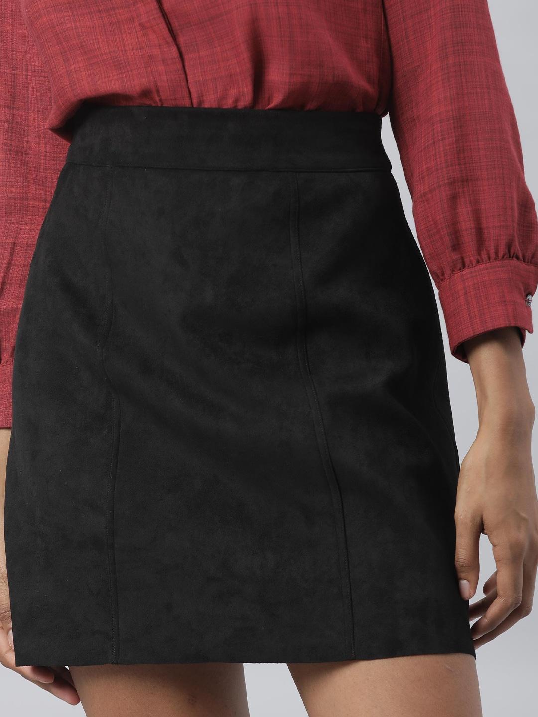 RAREISM Women Black Solid Above Knee-Length A-Line Skirt