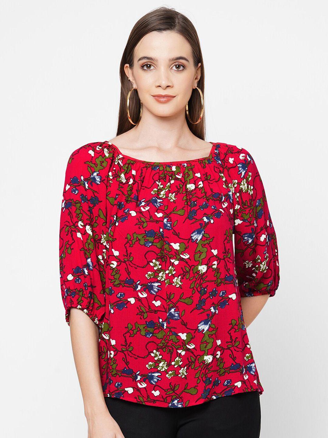 109f-red-floral-print-bishop-sleeves-regular-top