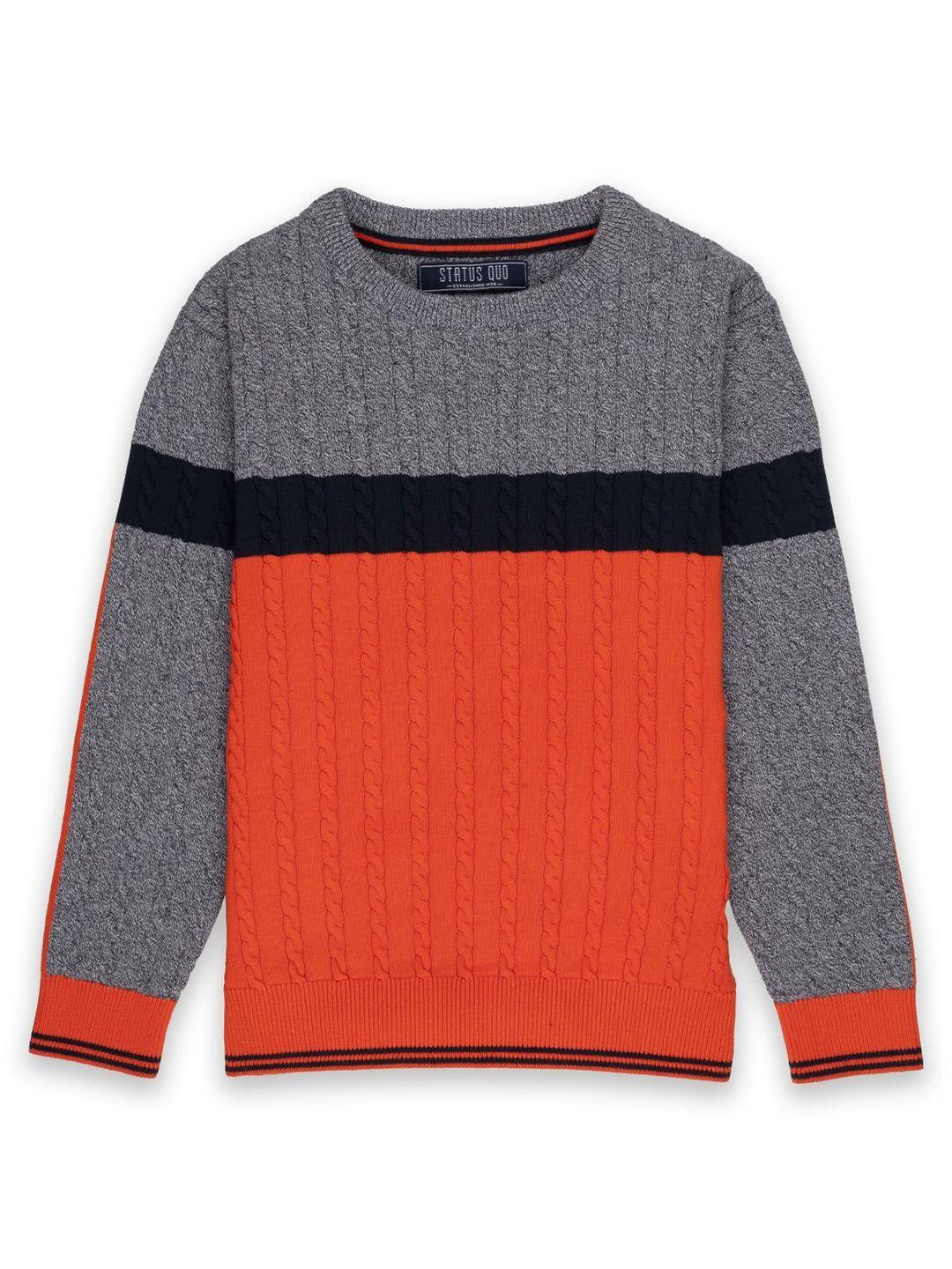 status-quo-boys-navy-blue-&-orange-cable-knit-colourblocked-pullover