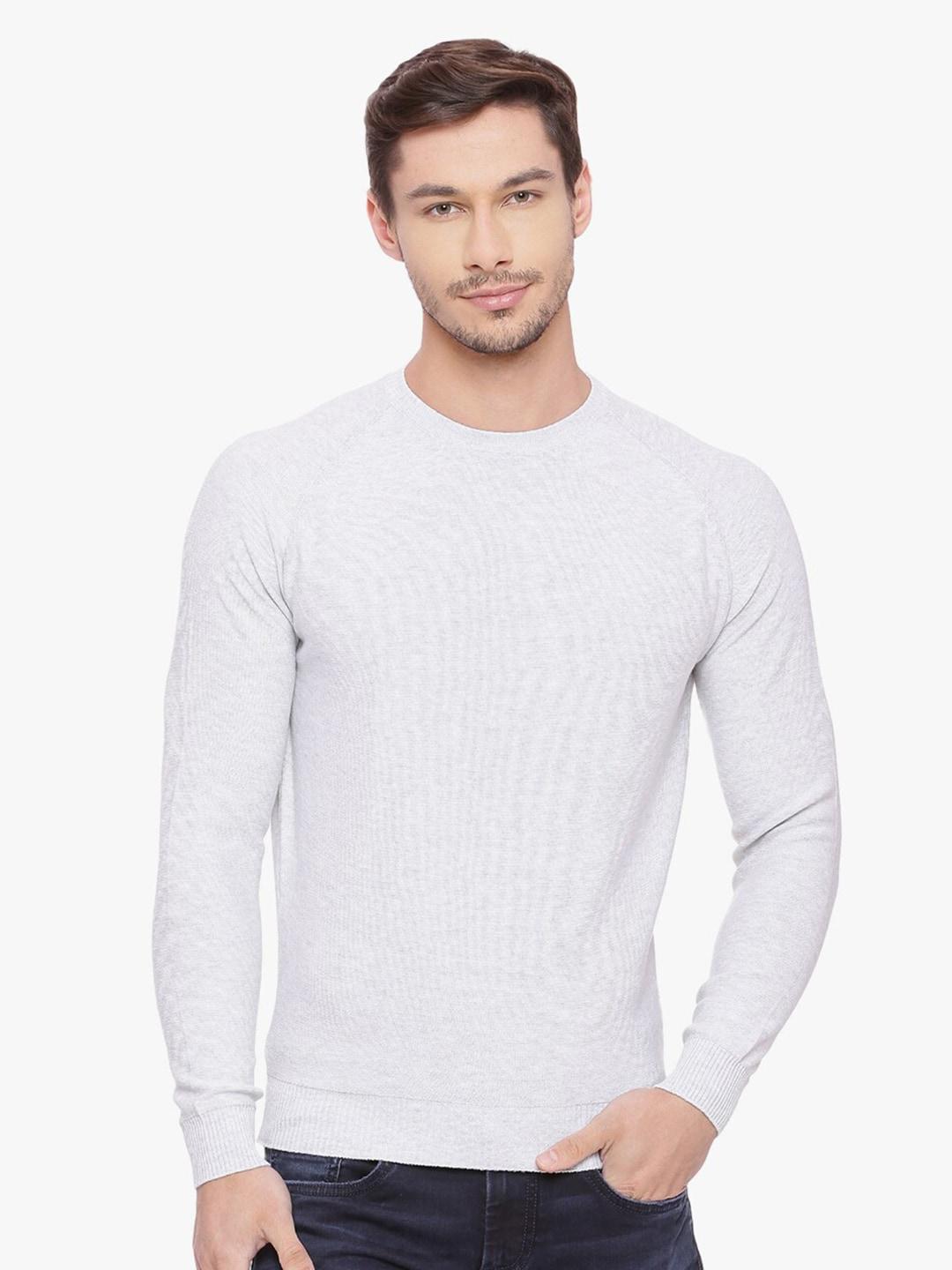 Basics Men White Solid Pullover