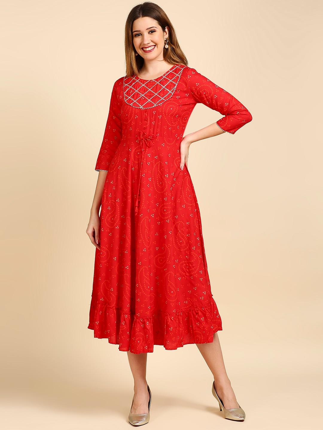 Anubhutee Women Red Ethnic Motifs Maxi Dress