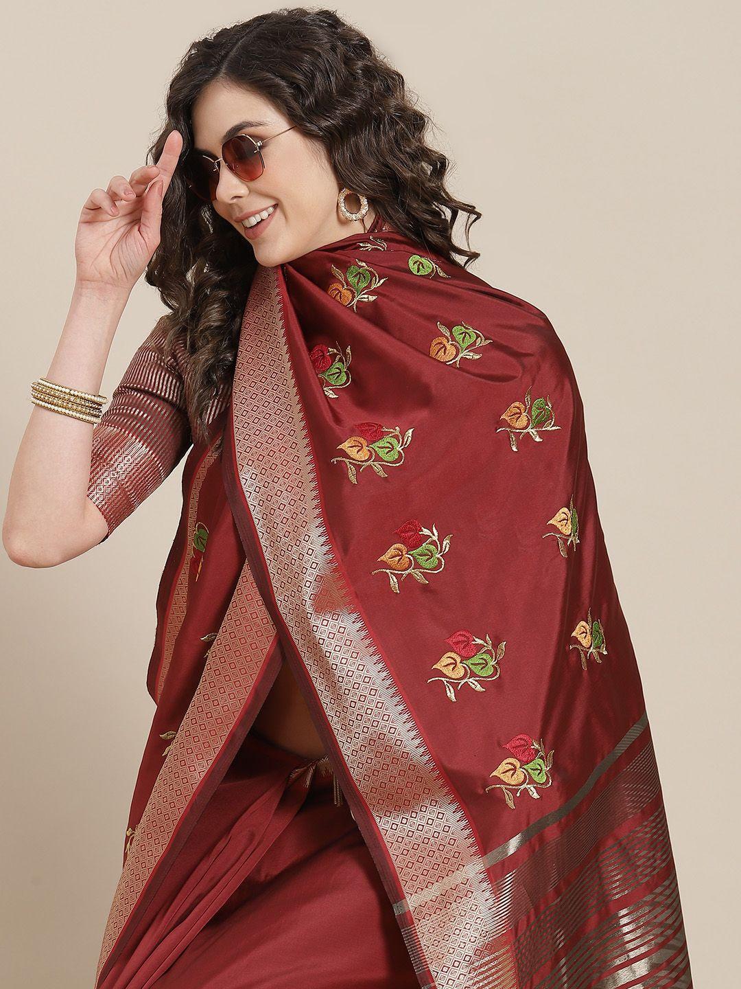 mitera-maroon-floral-embroidered-chanderi-saree