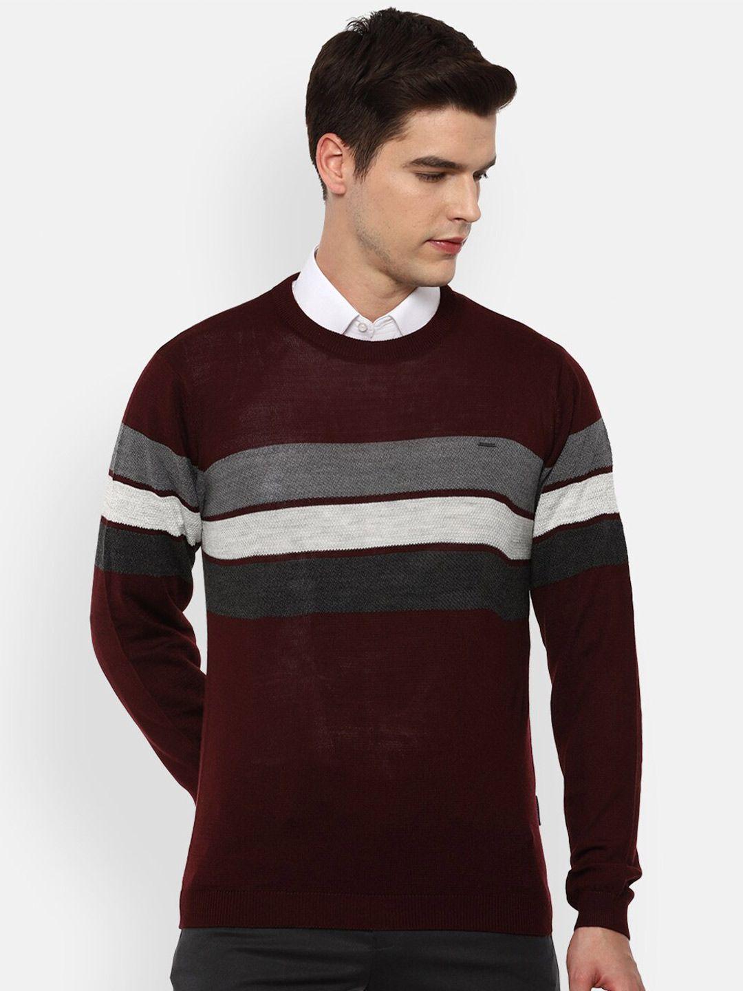 van-heusen-men-maroon-&-white-striped-pullover