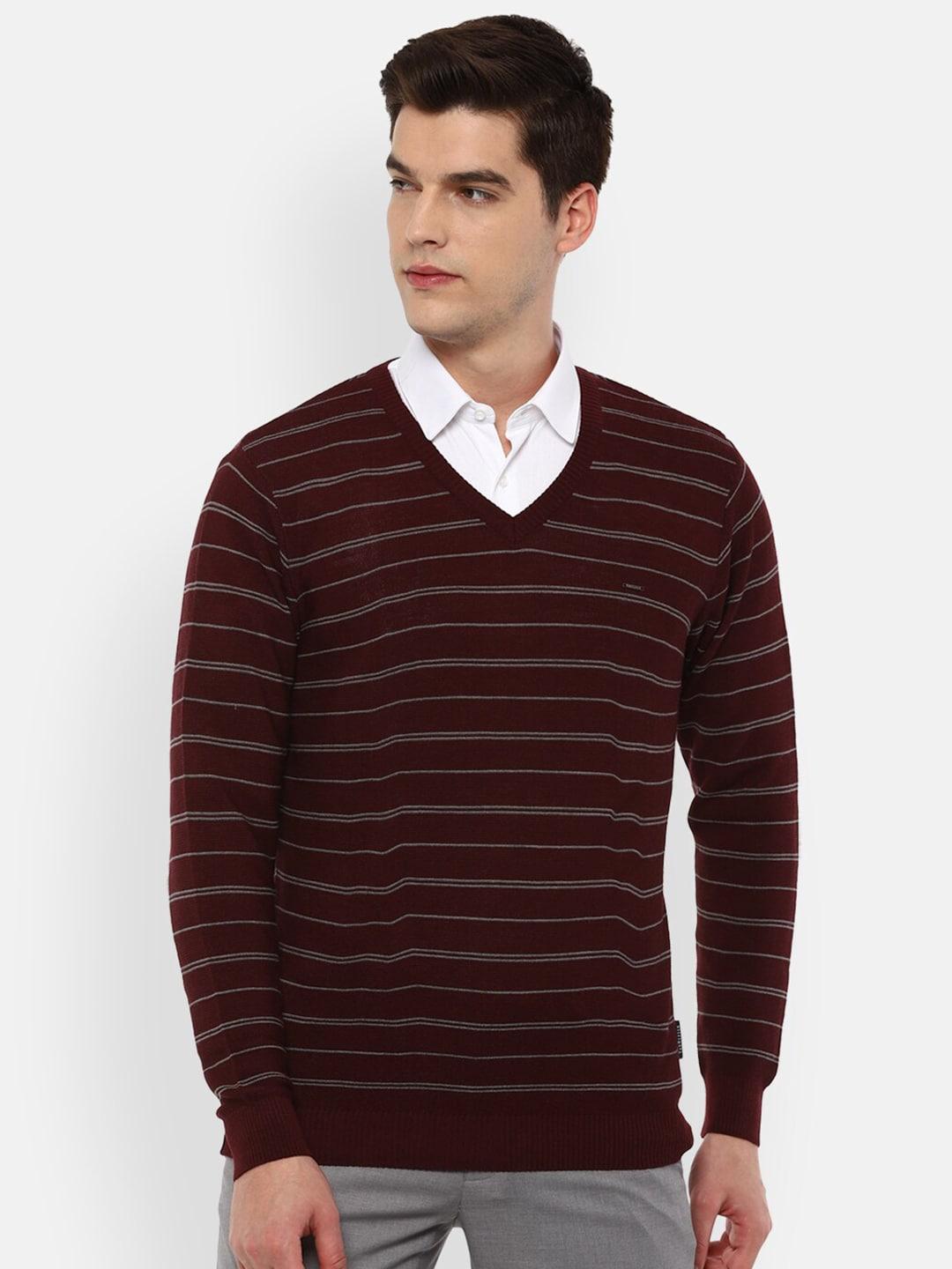 van-heusen-men-maroon-&-grey-pure-cotton-striped-pullover