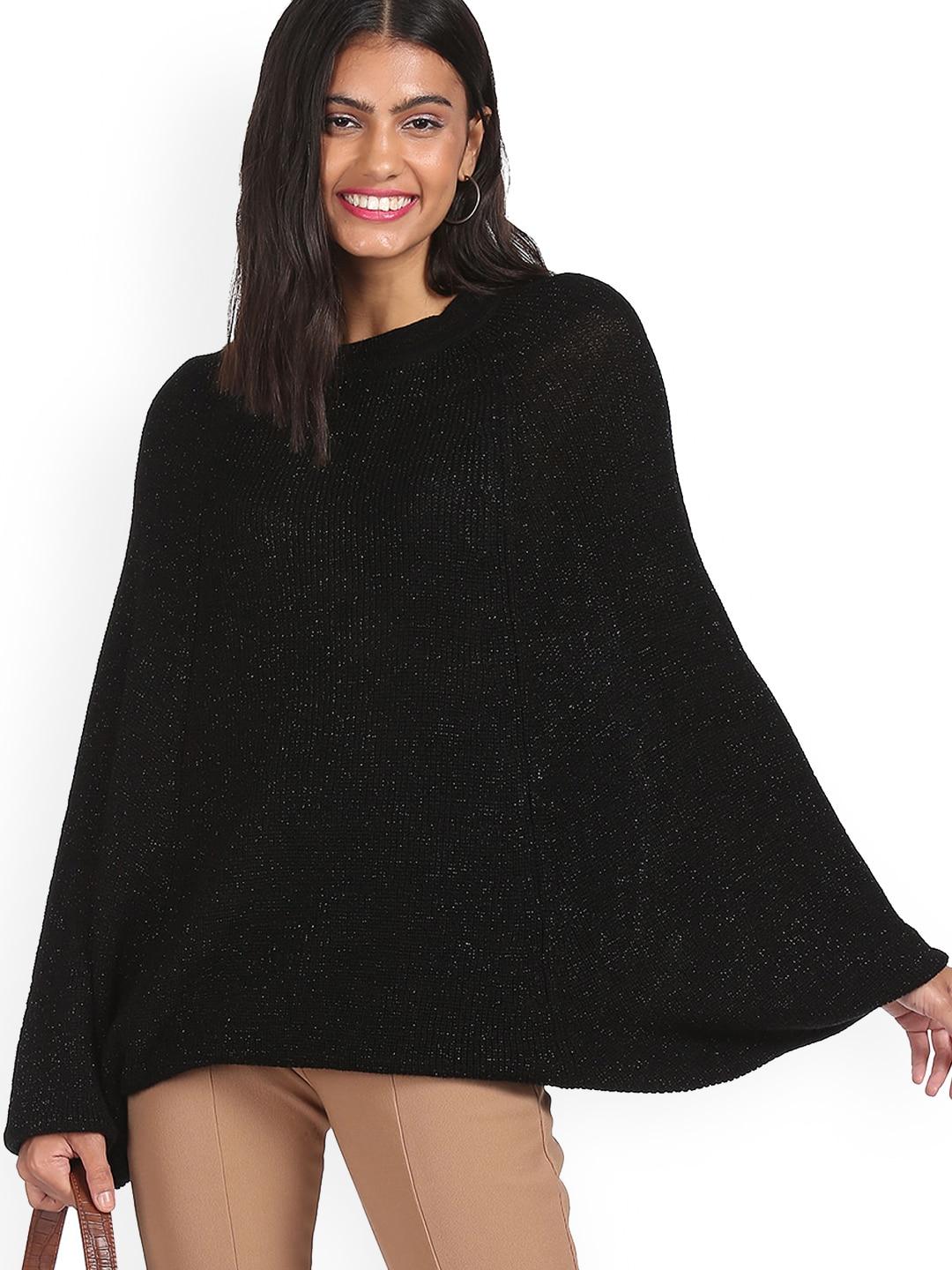Sugr Women Black Long Dolman Sleeve Glitter Sweater