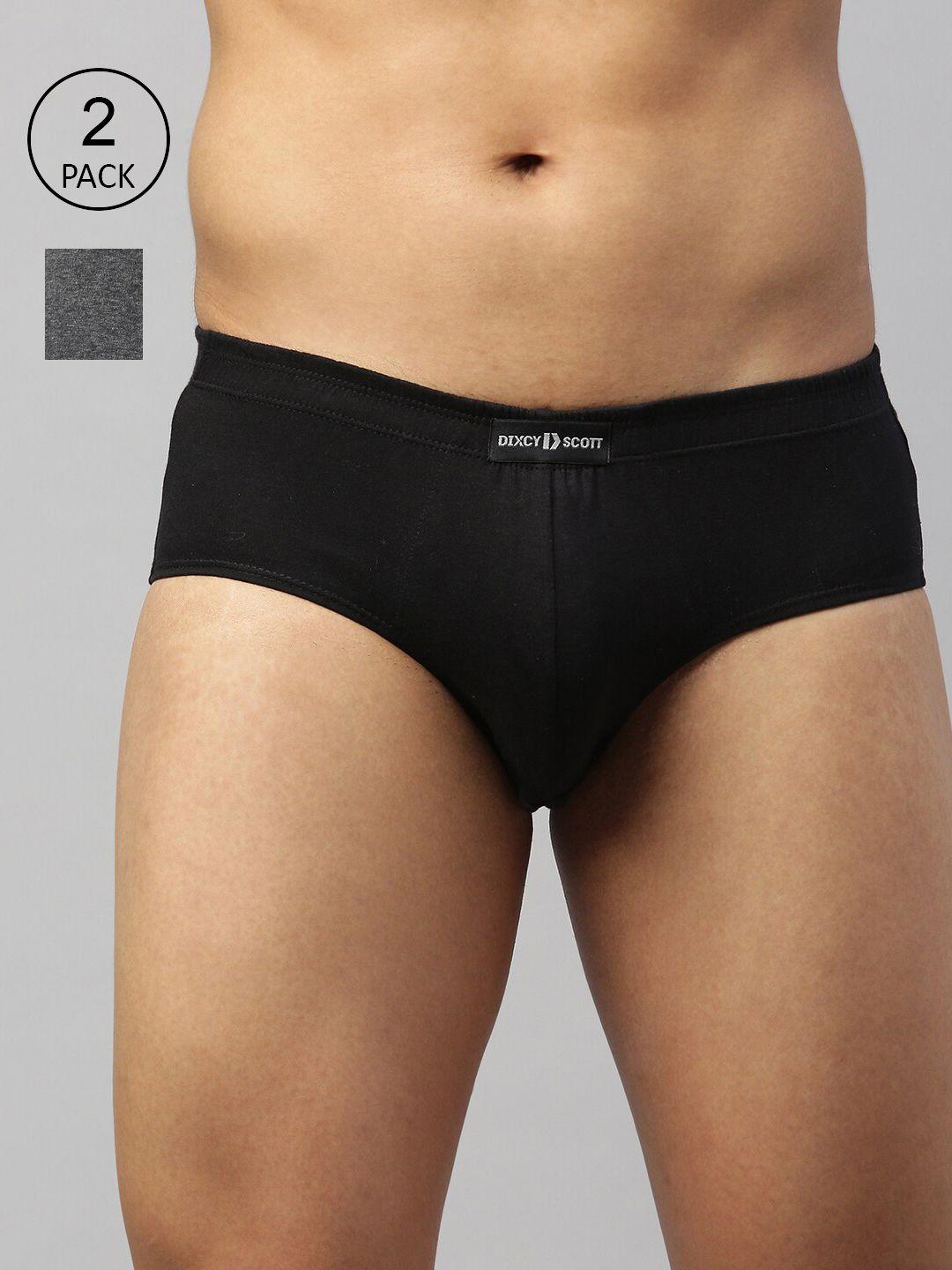 DIXCY SCOTT MAXIMUS Men Pack Of 2 Charcoal & Black Solid Pure Cotton Basic Briefs