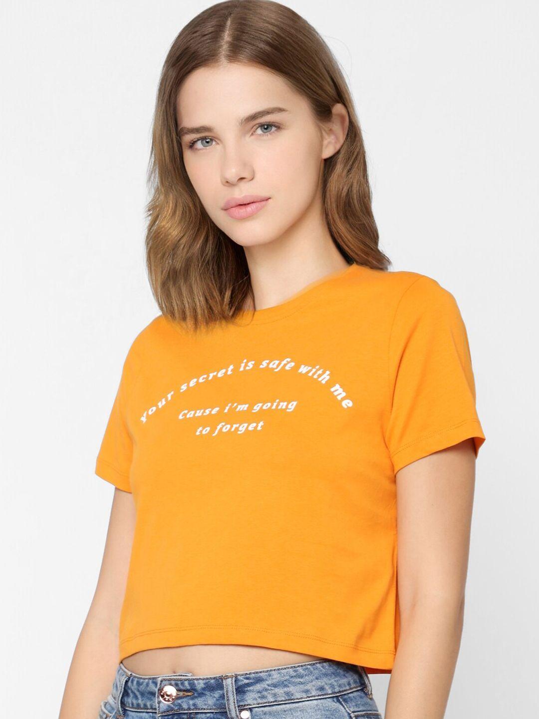 ONLY Women Orange Typography Printed T-shirt