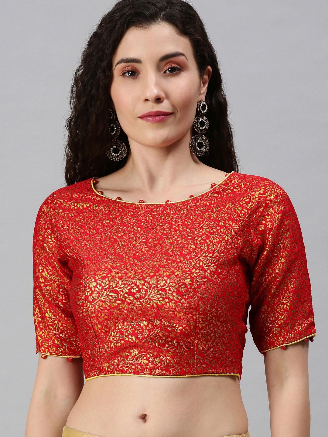 flaher-women-red-&-golden-woven-saree-blouse