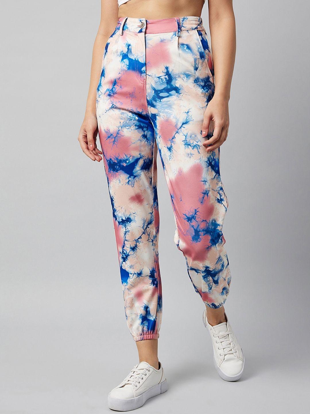 Athena Women Pink Floral Printed Smart Tapered Fit Easy Wash Joggers Trousers
