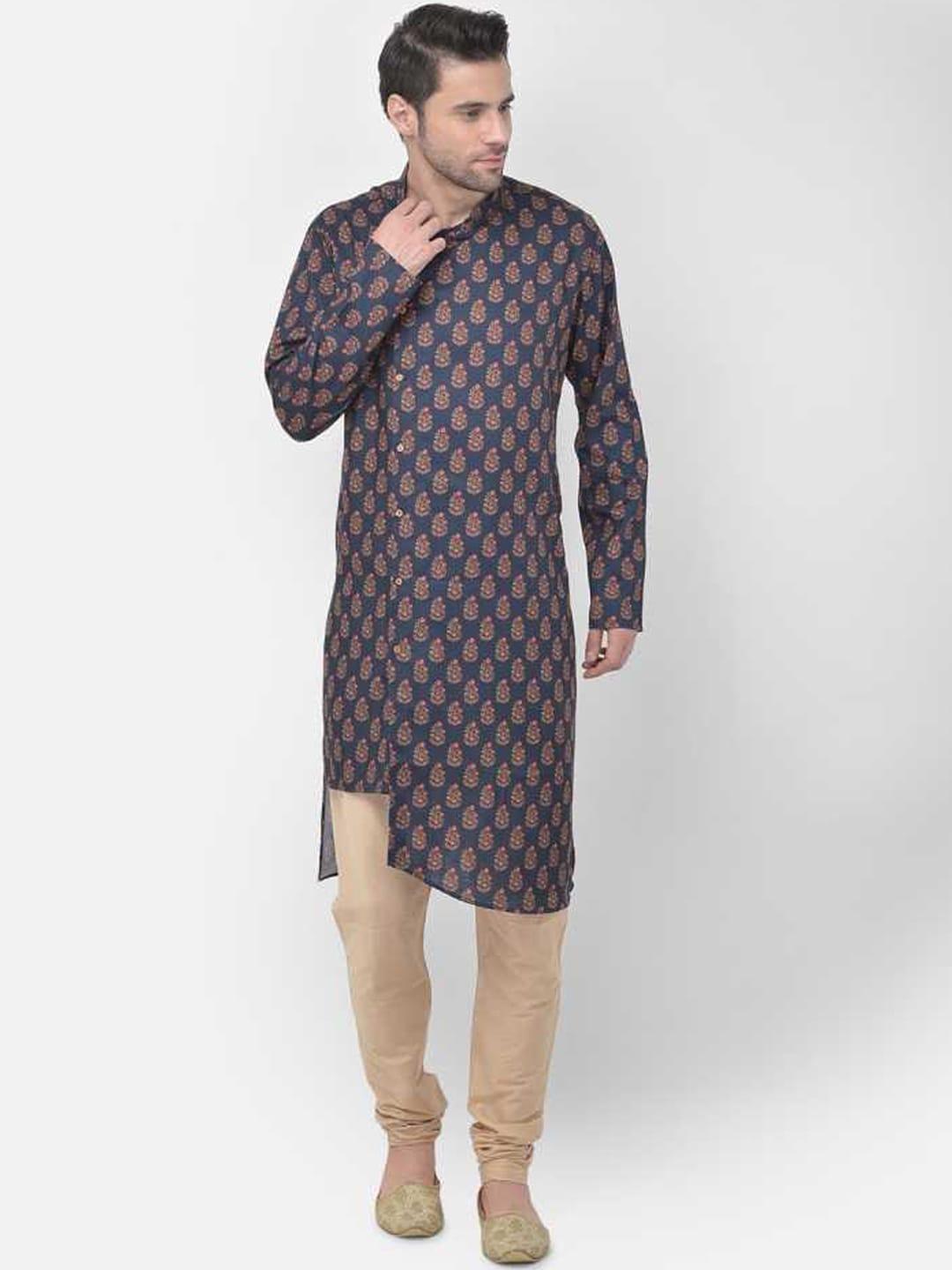 tabard-men-blue-angrakha-pure-cotton-kurti-with-pyjamas