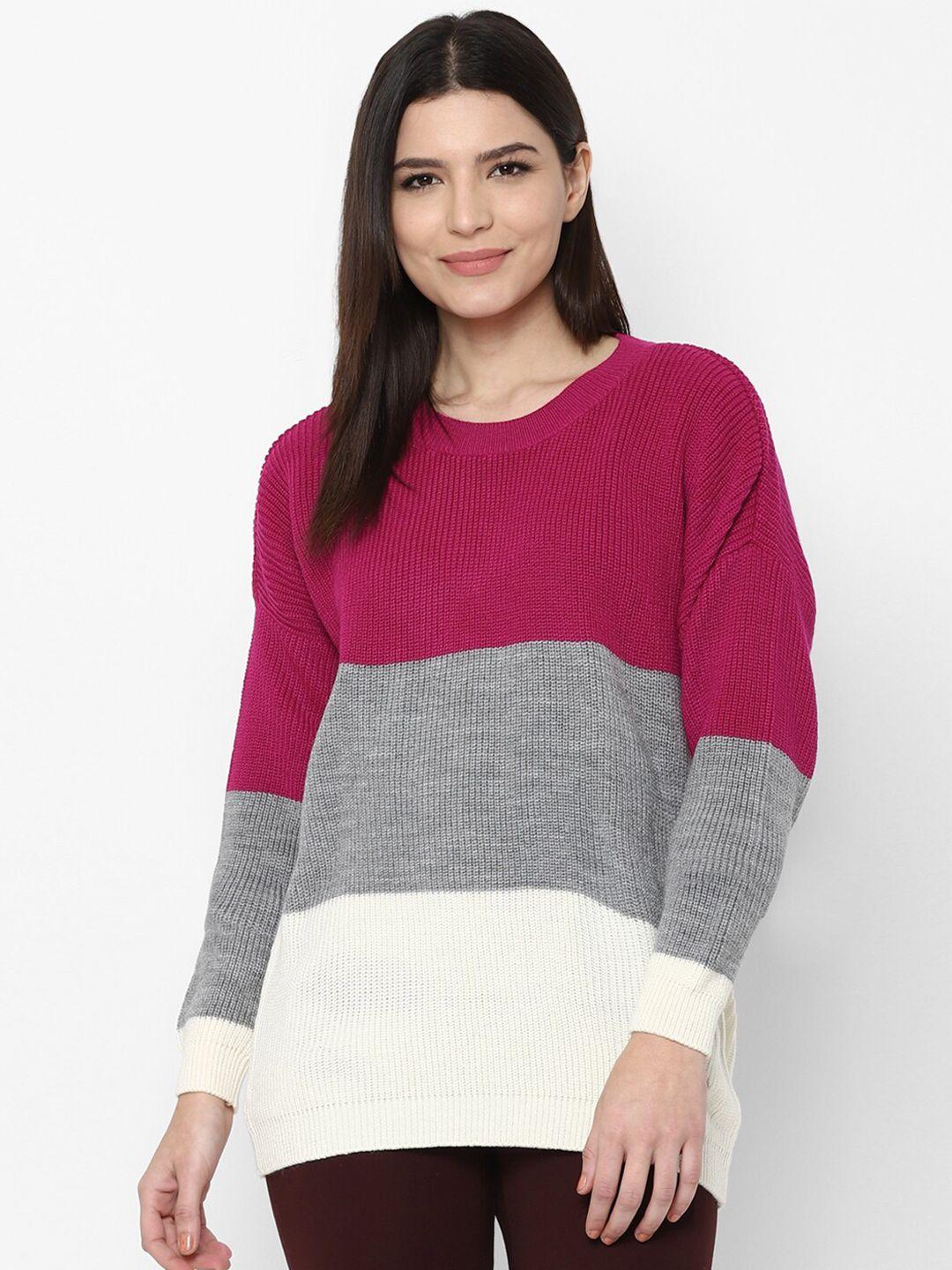 allen-solly-woman-women-magenta-&-white-striped-sweater-vest