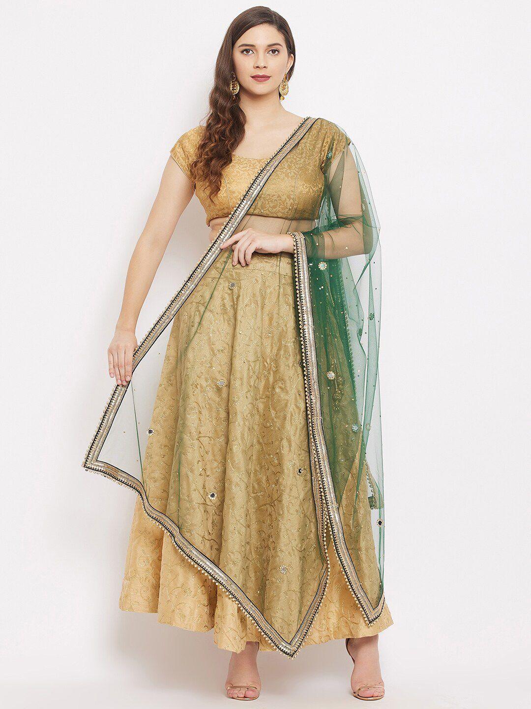 clora-creation-green-&-silver-toned-ethnic-motifs-embroidered-dupatta-with-beads-and-stones