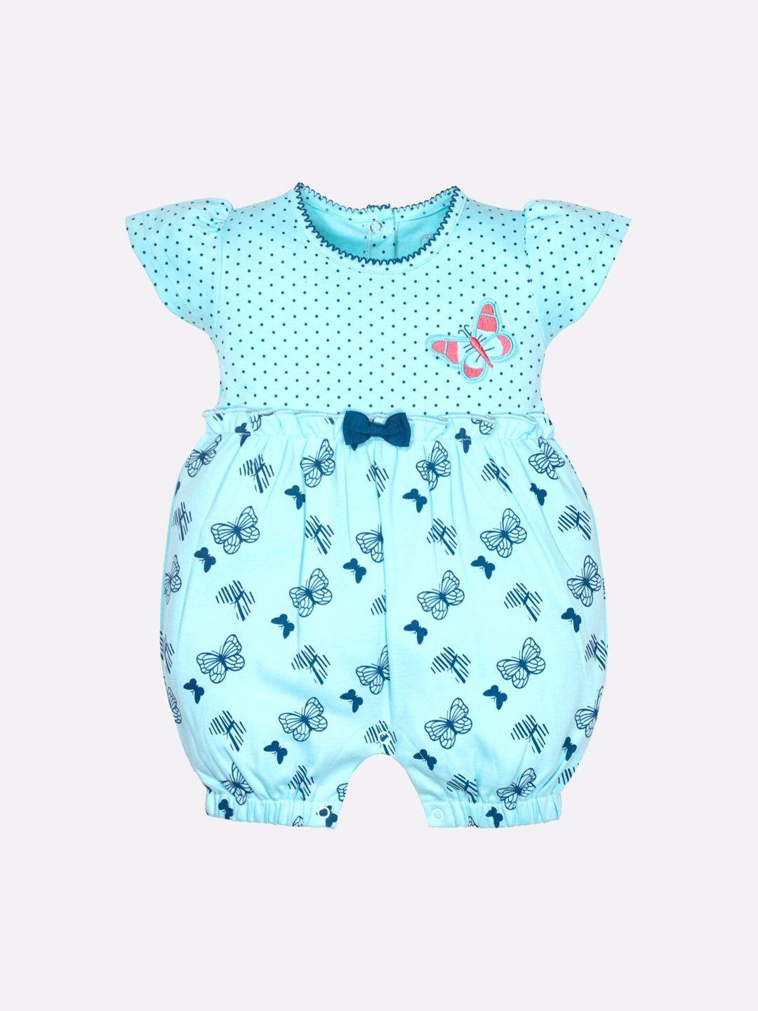 BABY GO Infants Girls Blue & Pink Printed Pure Cotton Romper