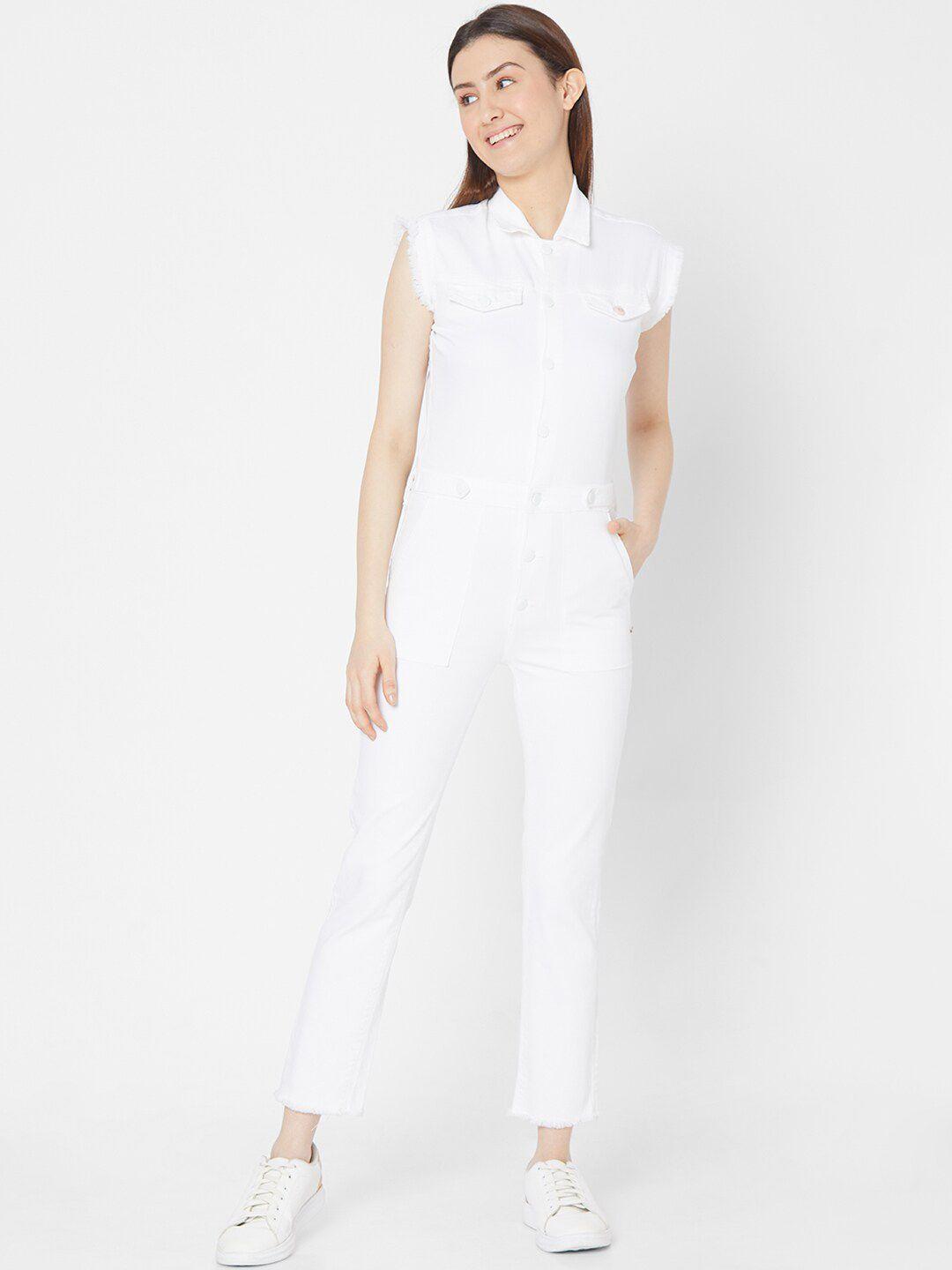 spykar-white-basic-jumpsuit