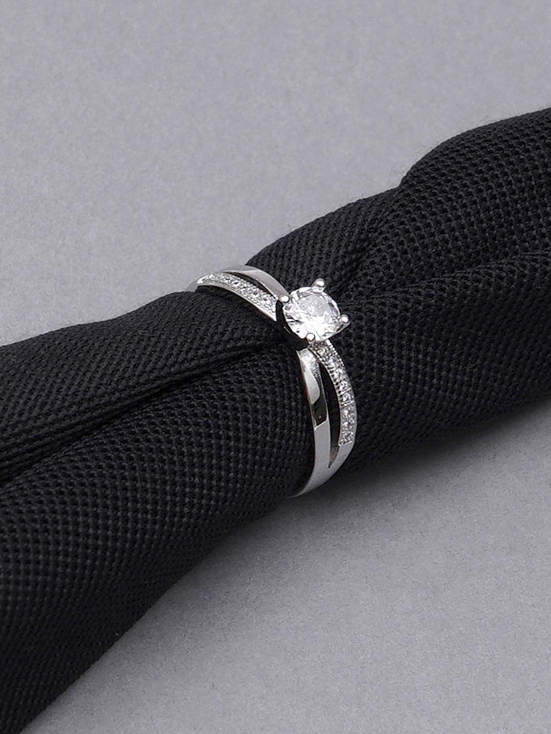 KARATCART Women Silver-Toned Elegant Austrian Crystal Adjustable Ring