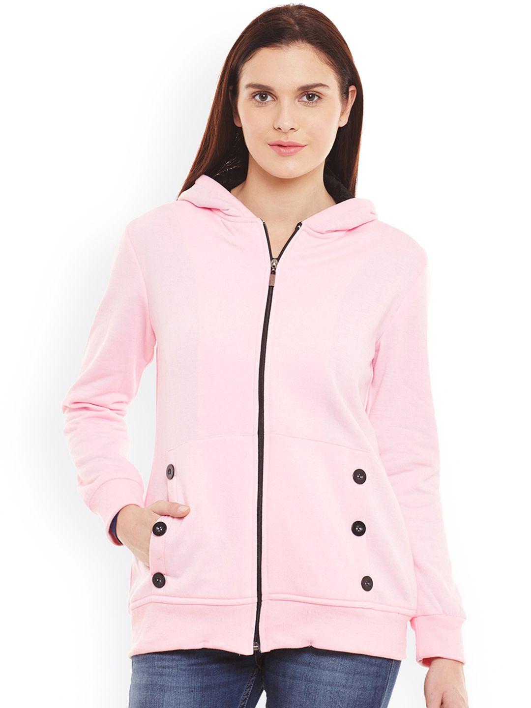 Belle Fille Women Pink Solid Hooded Bomber Jacket
