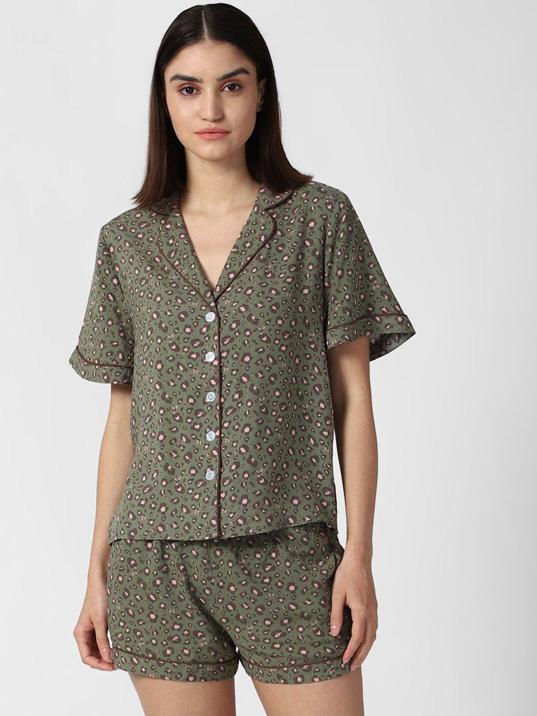 forever-21-women-olive-green-printed-night-suit