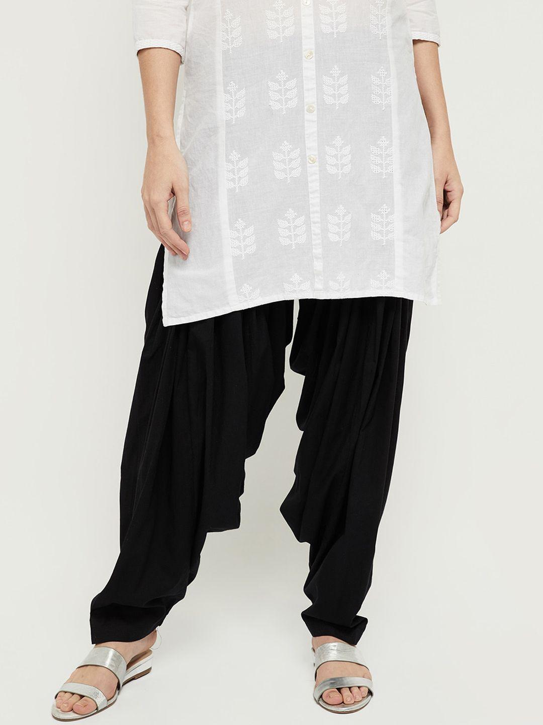 max-women-black-solid-pure-cotton-patiala-pants