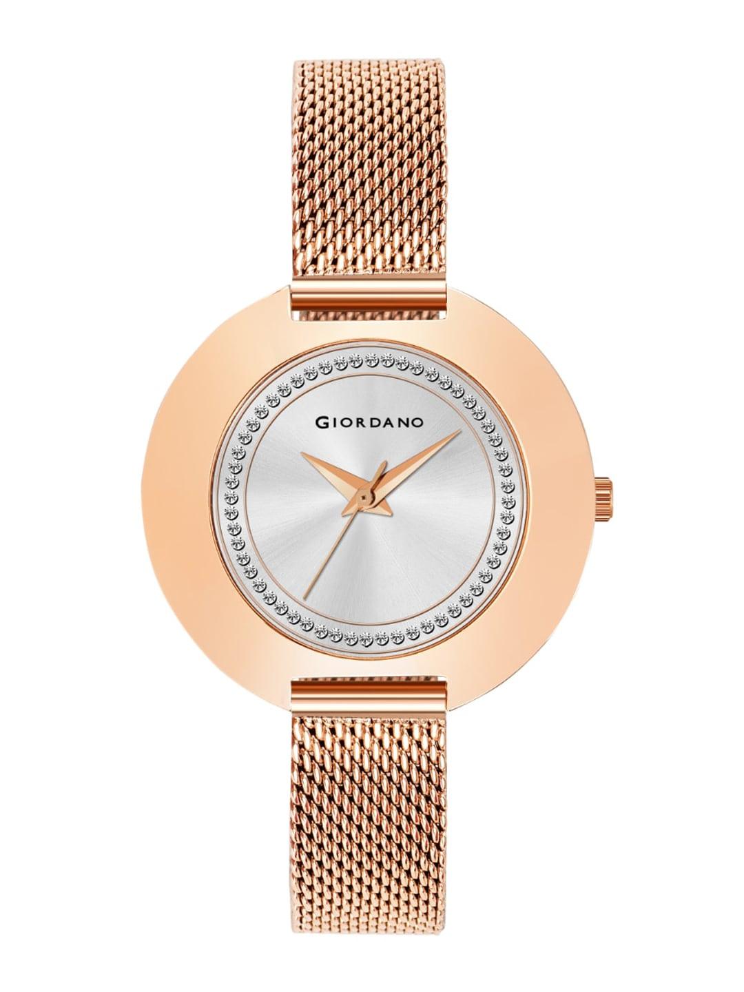 GIORDANO Women Silver-Toned Dial & Rose Gold Toned Bracelet Style Straps Watch - GD4068-44
