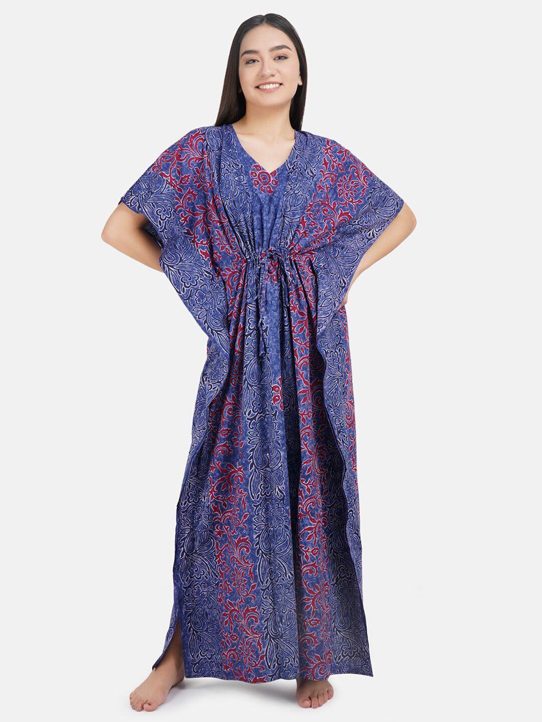 koi-sleepwear-blue-printed-pure-cotton-maxi-nightdress