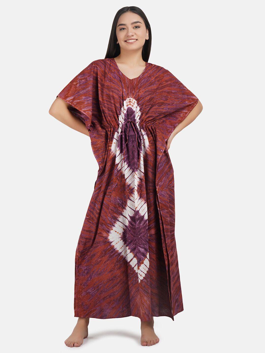koi-sleepwear-woman-brown-floral-comfortable-fit-cotton-maxi-kaftan-nightdress