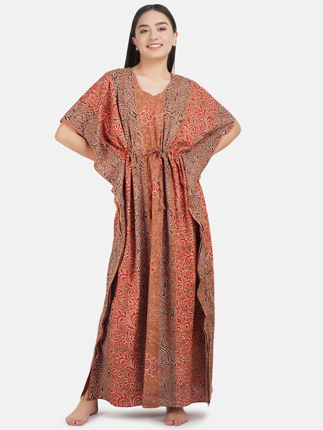 koi-sleepwear-women-orange-printed-kaftan-nightdress