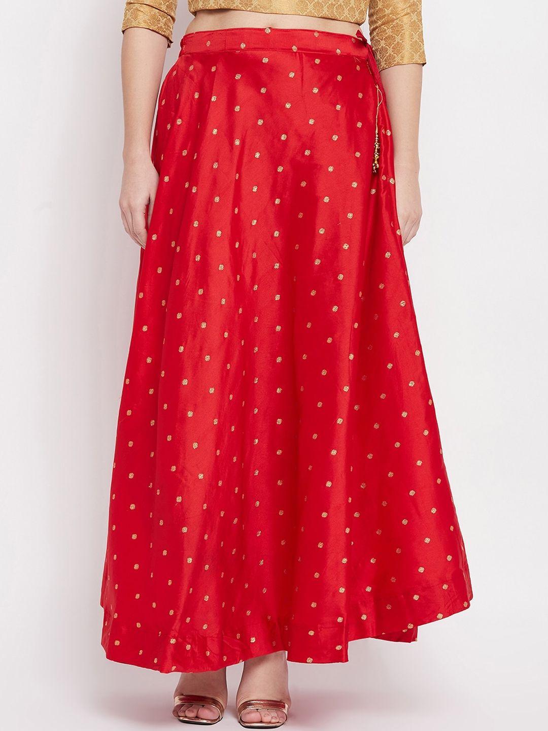 Clora Creation Women Red Self Design Flared Maxi Skirt