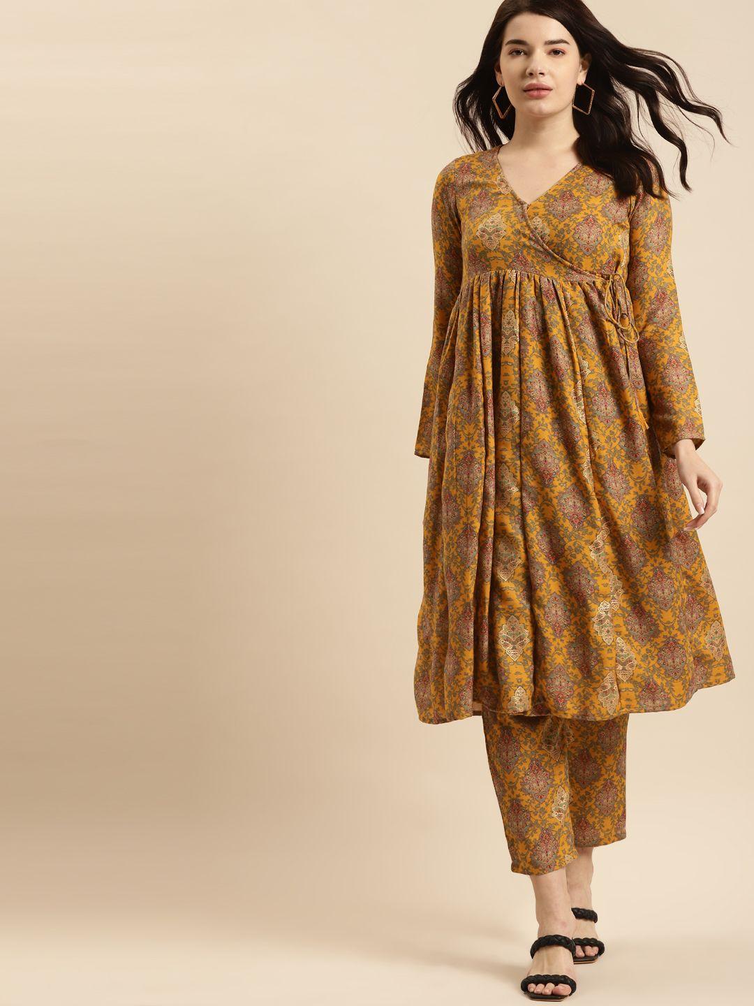 anayna-women-mustard-yellow-ethnic-motifs-printed-angrakha-kurta-with-trousers