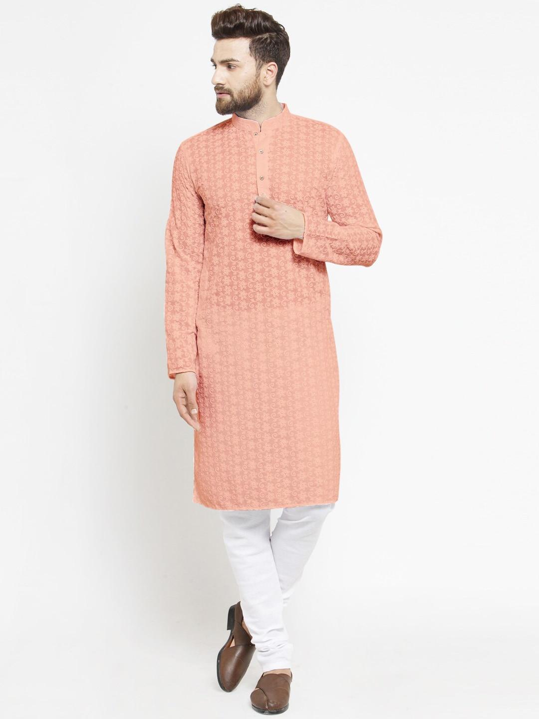 treemoda-men-pink-ethnic-motifs-embroidered-chikankari-pure-cotton-kurta-with-churidar